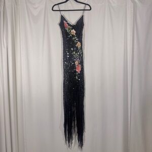 Vintage Caché Black Sequin Floral Embellished Dress